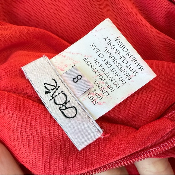 Cache Cherry Red Sheer Floral Back  Strapless Illusion Gown w/ AB Rhinestones 8 - Picture 10 of 16